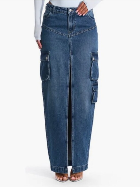 naked wardrobe Dresses & Skirts - Naked Wardrobe Cargo Denim Maxi Skirt in Indigo Wash- L